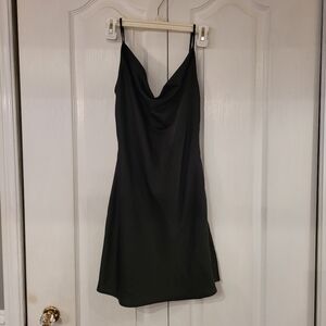 🖤Garage Black Satin Cowl Neck Lace-Up Back Mini Slip Dress XS
